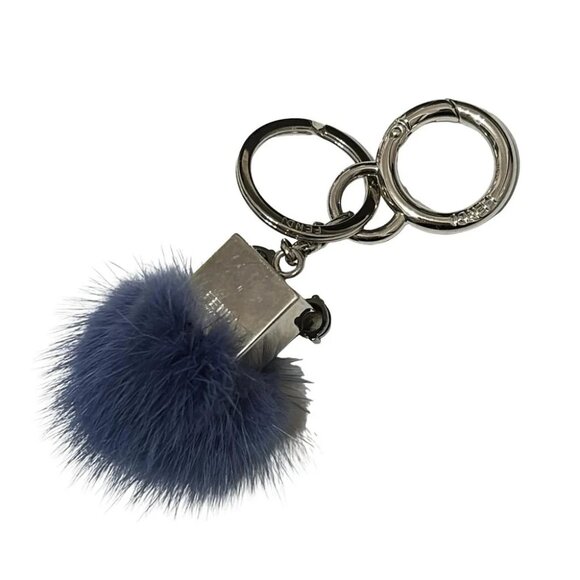 FENDI - Blue Silver Clear Hardware Fur Bag Charm - Picture 2 of 4